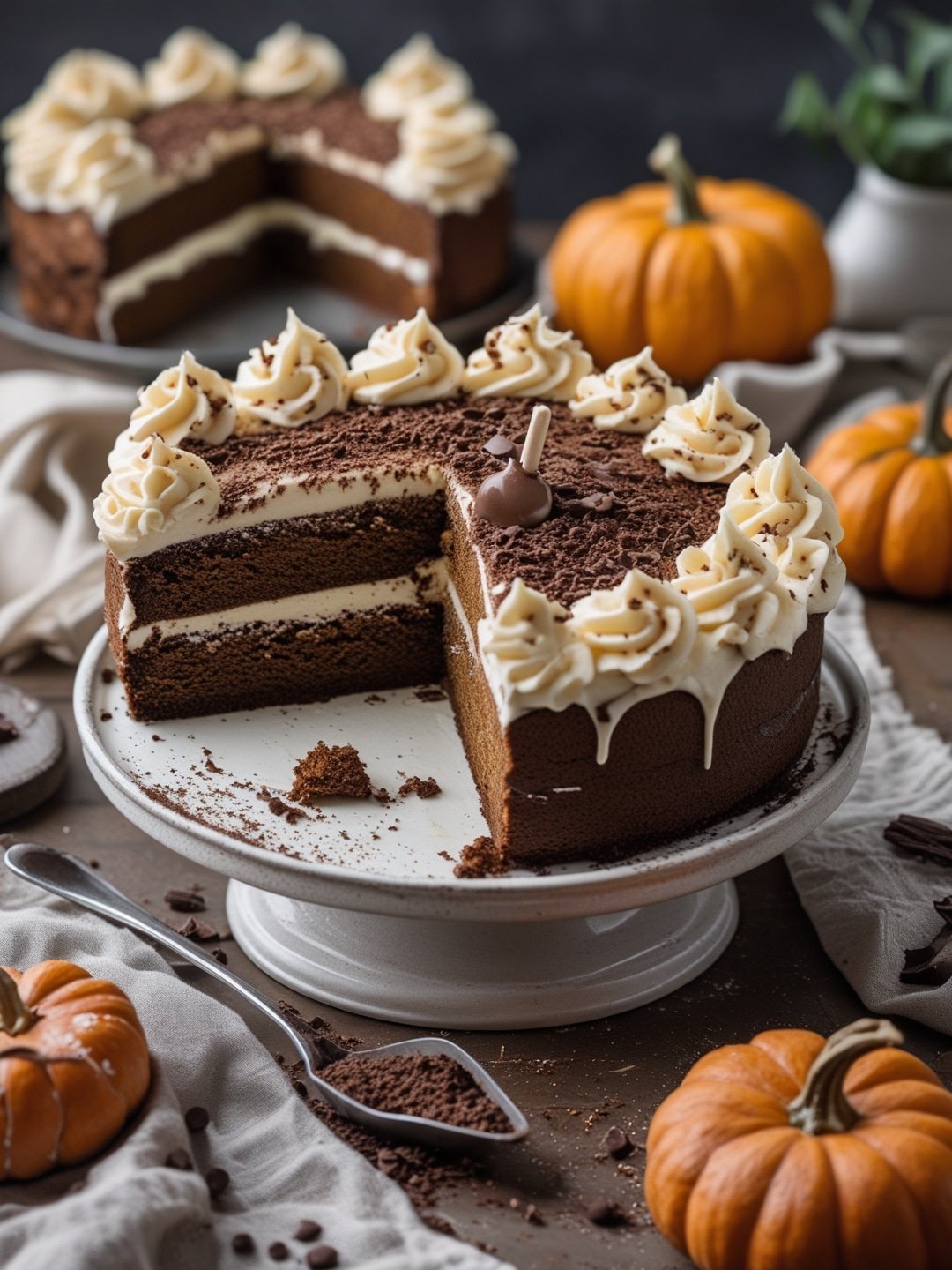 Decadent Chocolate Pumpkin Cake with Cream Cheese Frosting