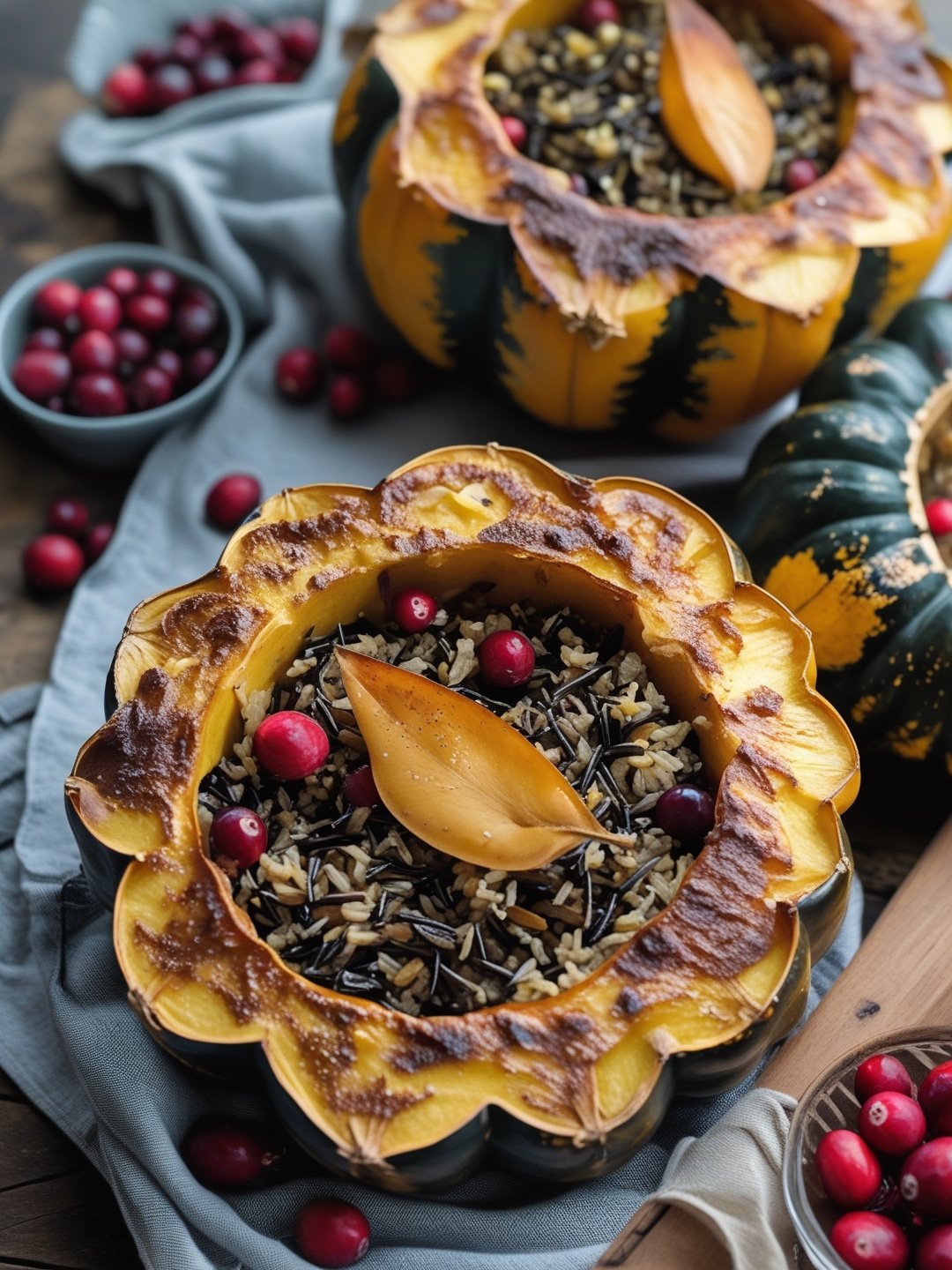 Stuffed Acorn Squash with Wild Rice and Cranberries