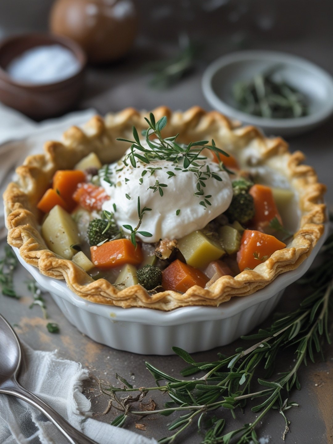 Vegetable Pot Pie with Thyme and Rosemary Crust