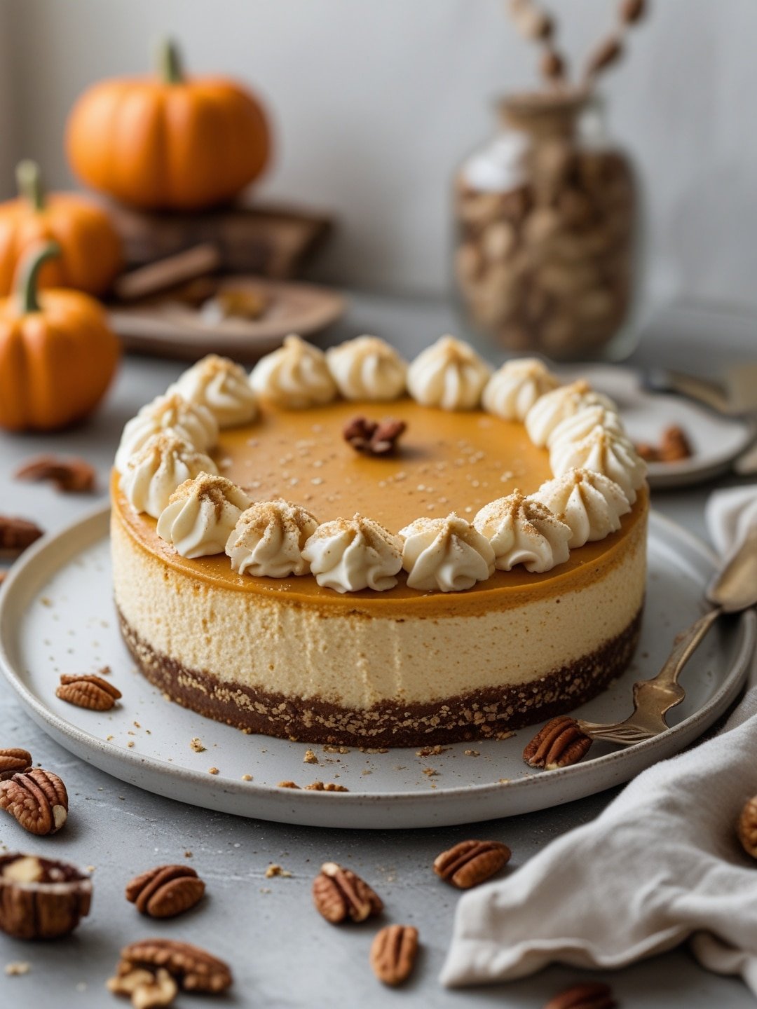 Homemade Pumpkin Cheesecake with Nut Crust