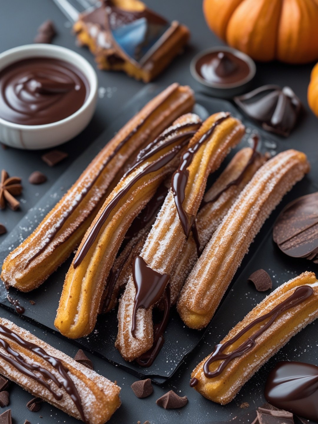 Pumpkin Spice Churros with Chocolate Sauce