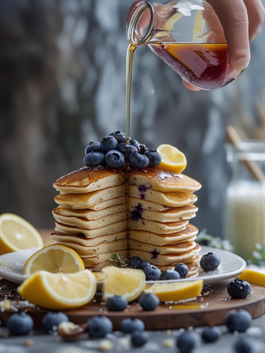 Blueberry Lemon Pancakes with Citrus Syrup