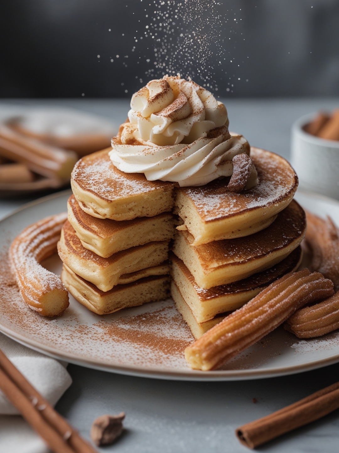 Churro Pancakes with Cinnamon Sugar Dusting