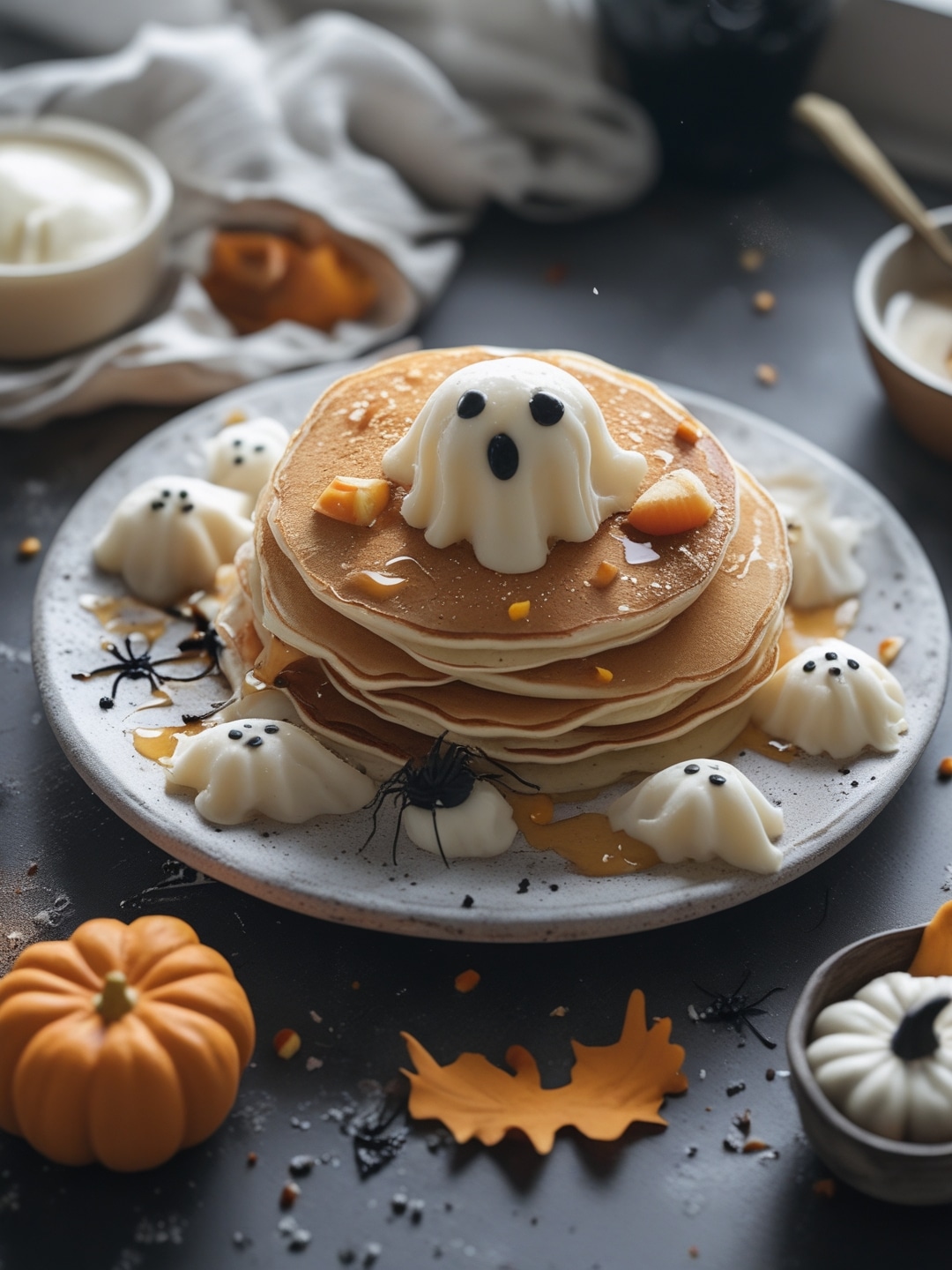 Friendly Ghost Pancakes for Halloween Fun