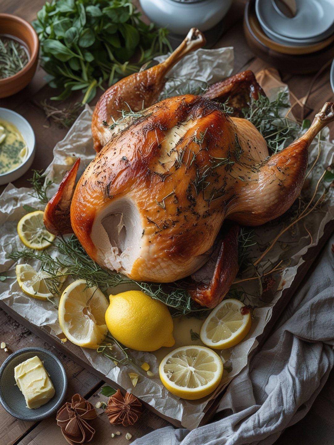 Herb-Butter Roasted Turkey with Garlic and Lemon