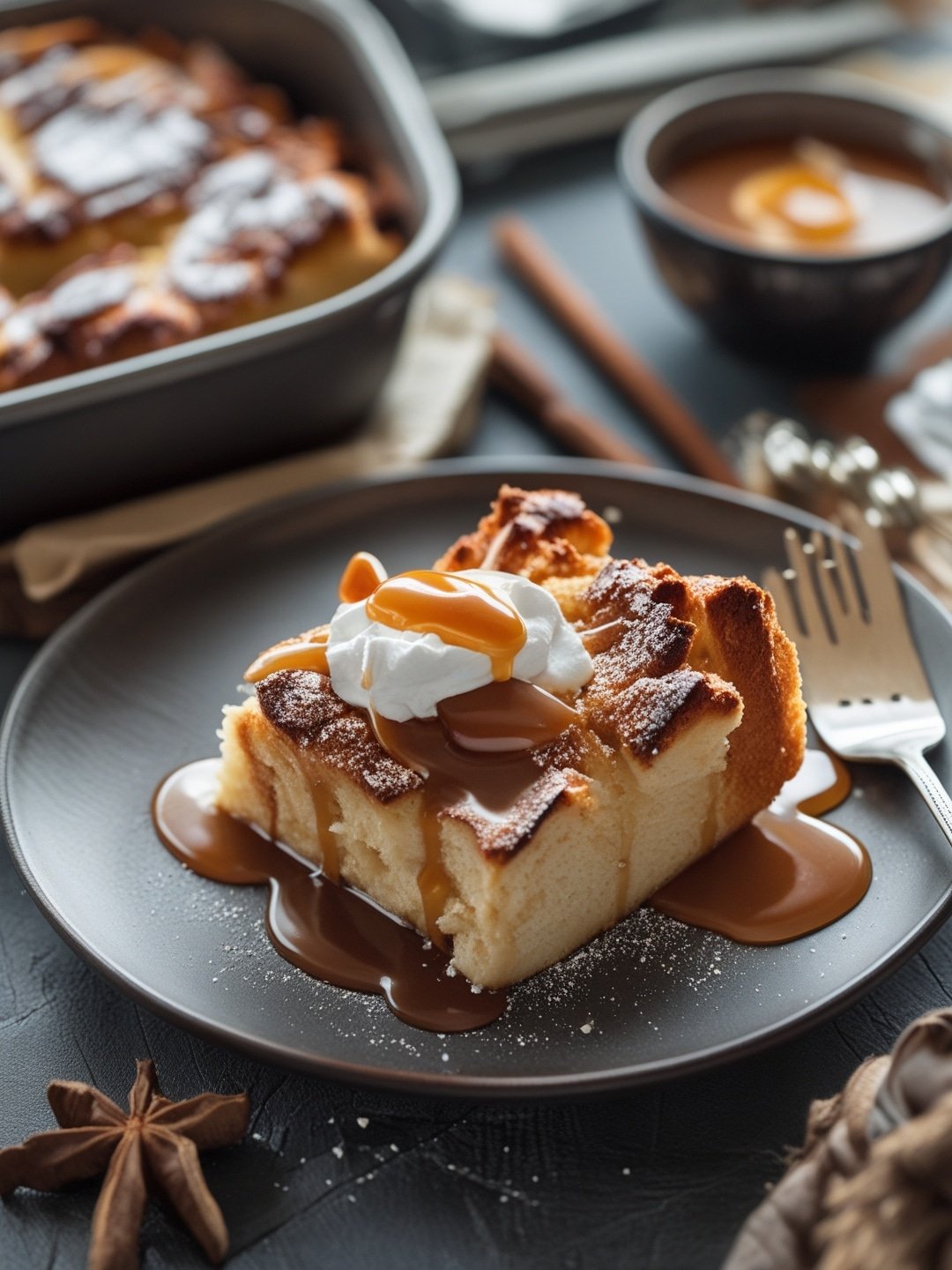Vanilla Bean Bread Pudding with Caramel Sauce
