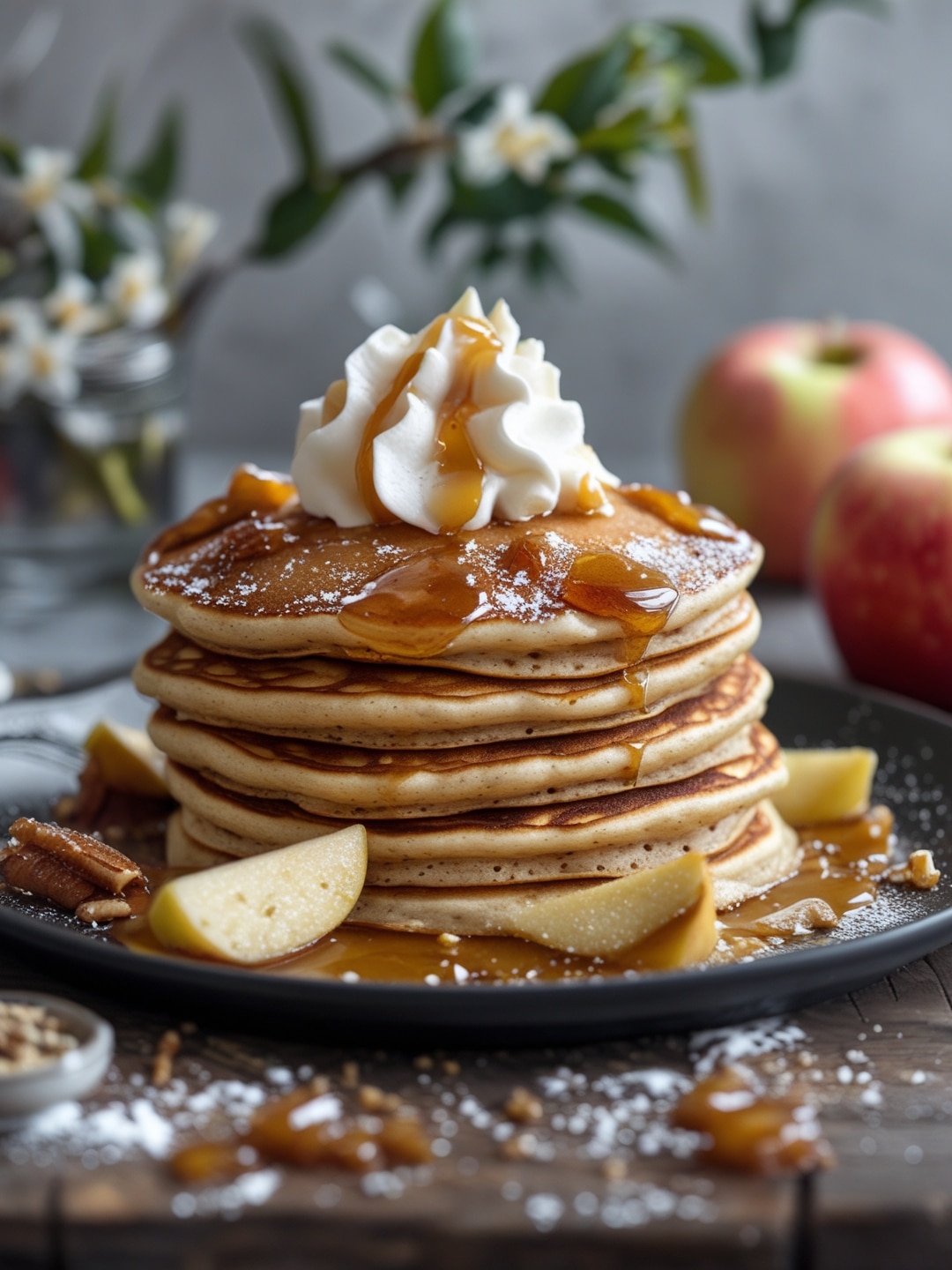 Caramel Apple Pancakes with Whipped Cream