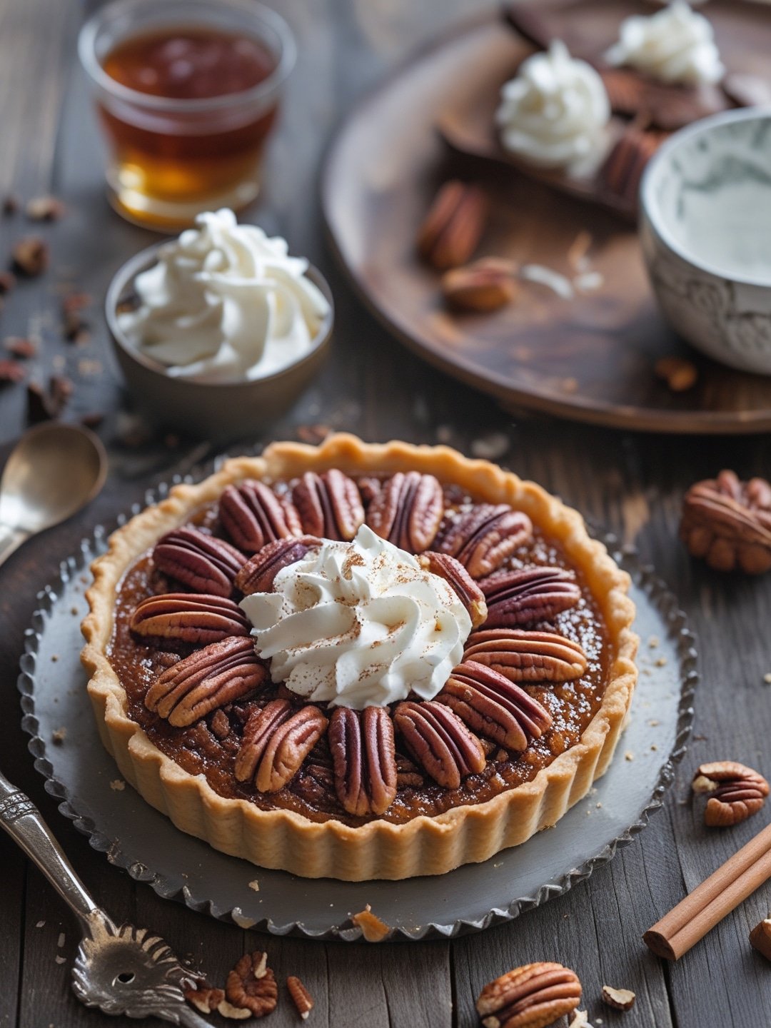 Pecan Pie Tart with Bourbon Whipped Cream