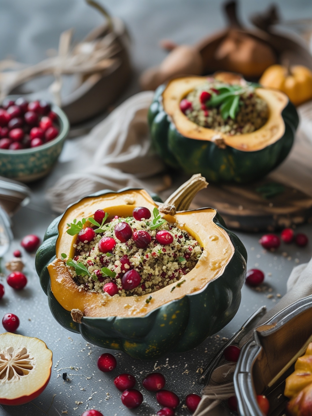 Stuffed Acorn Squash with Quinoa and Cranberries
