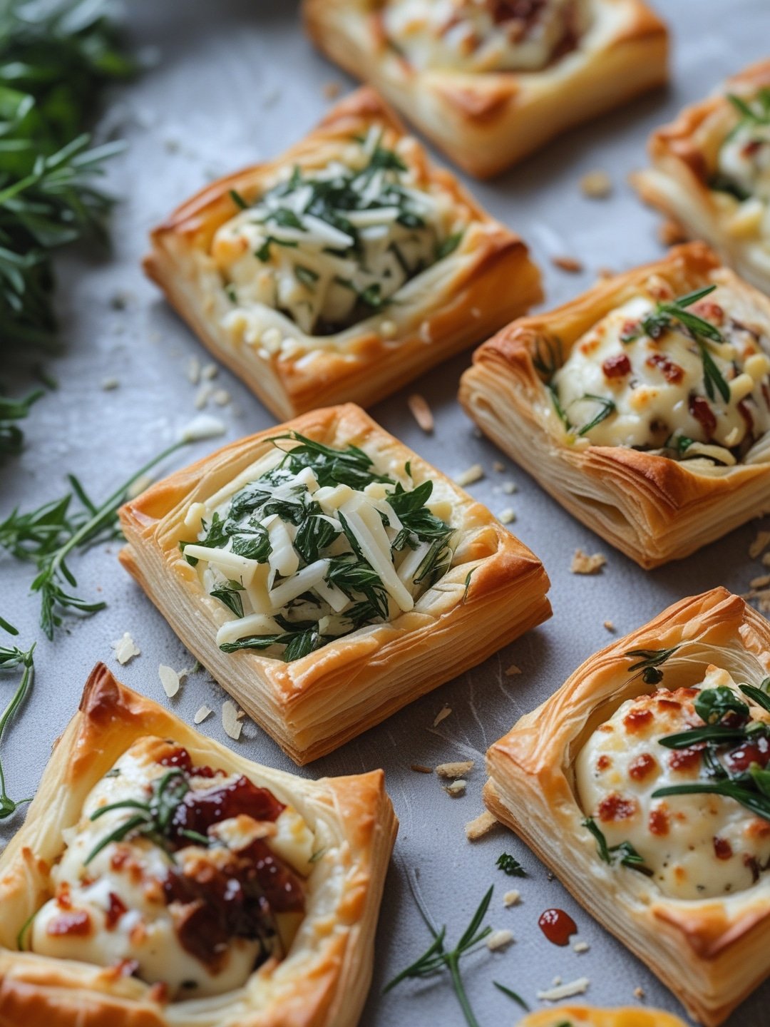 Savory Herb and Cheese Puff Pastry Appetizers