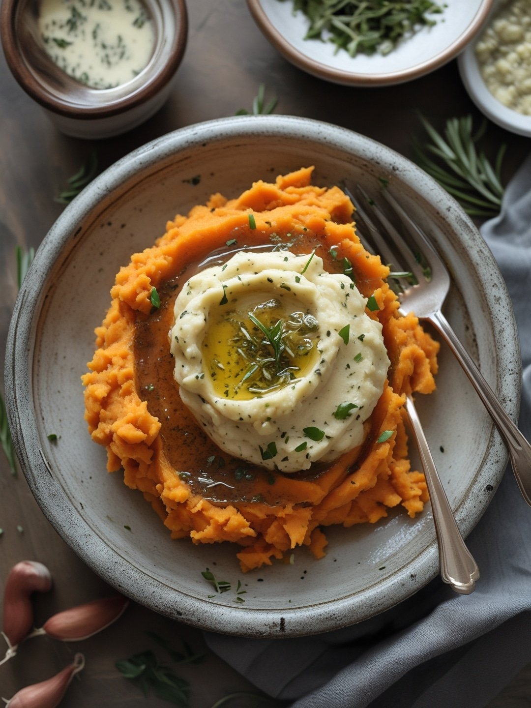 Garlic Butter Herb Mashed Sweet Potatoes